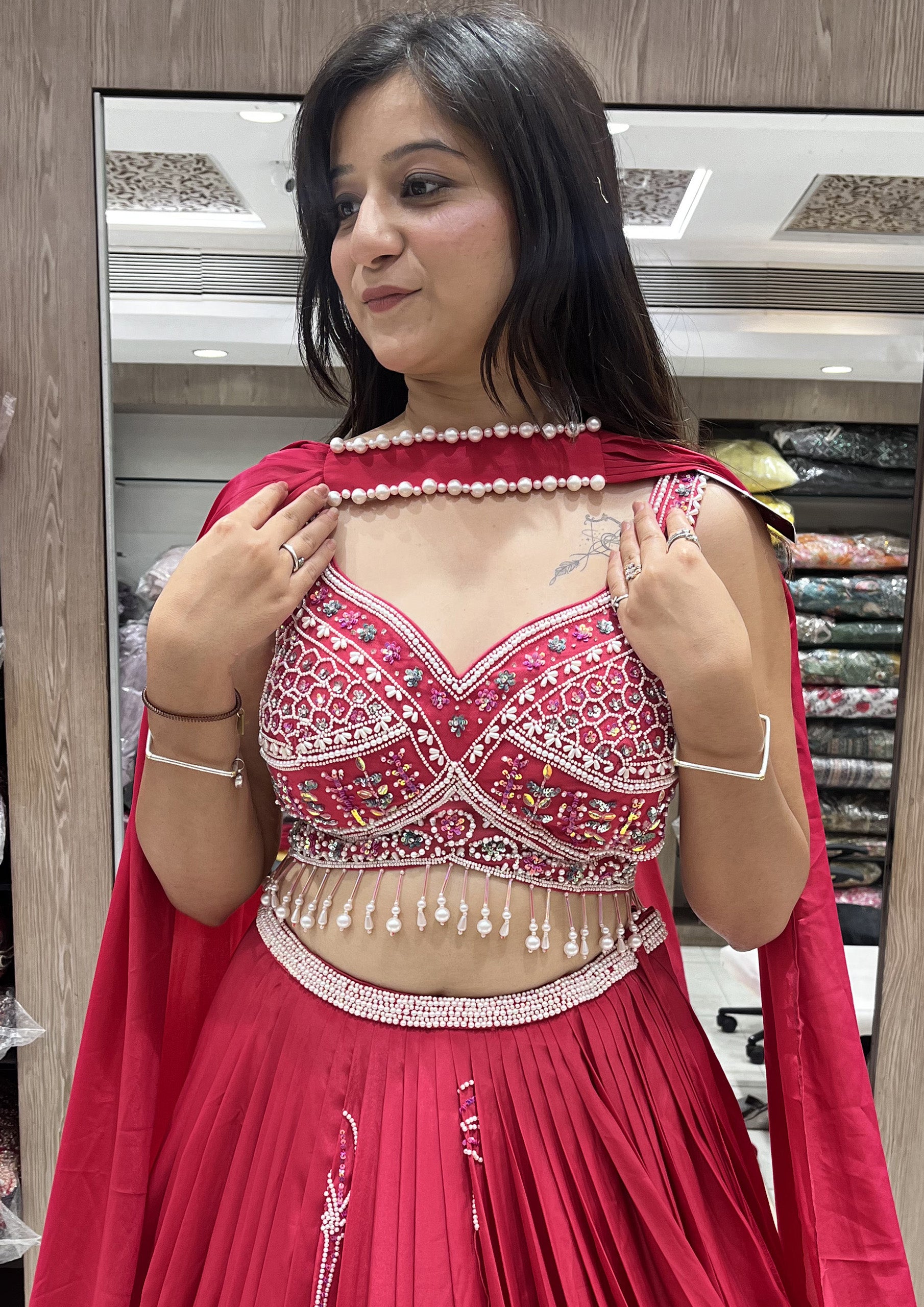 Pink Color Crepe Hand Work Lehenga Choli For Wedding